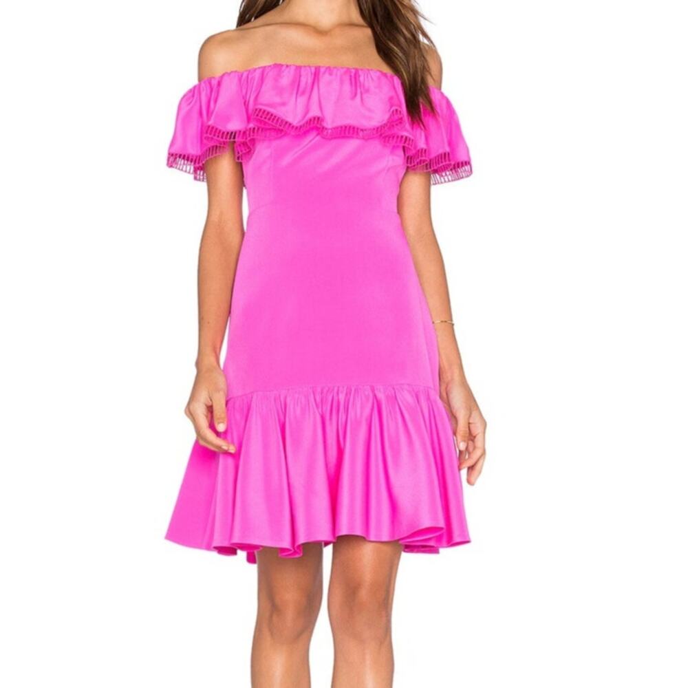 Rebecca Taylor Silk Off Shoulder Mini Dress Size Small Pink Coquette Retro Party